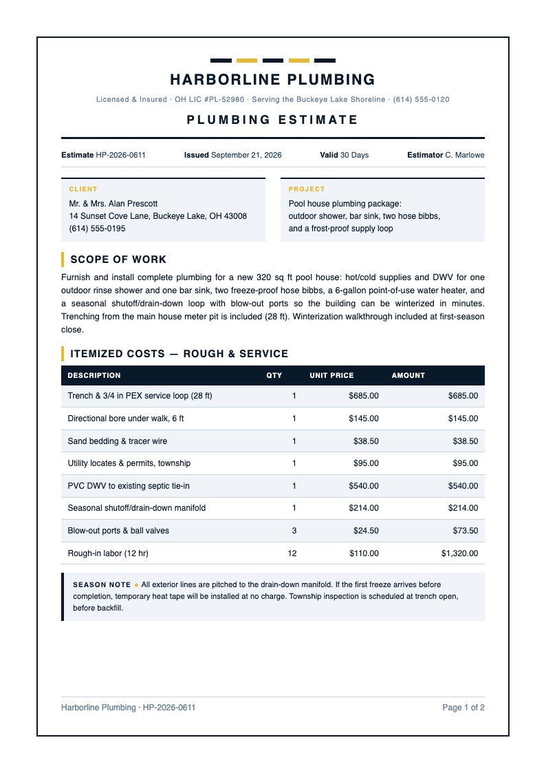 Nautical marine plumbing estimate